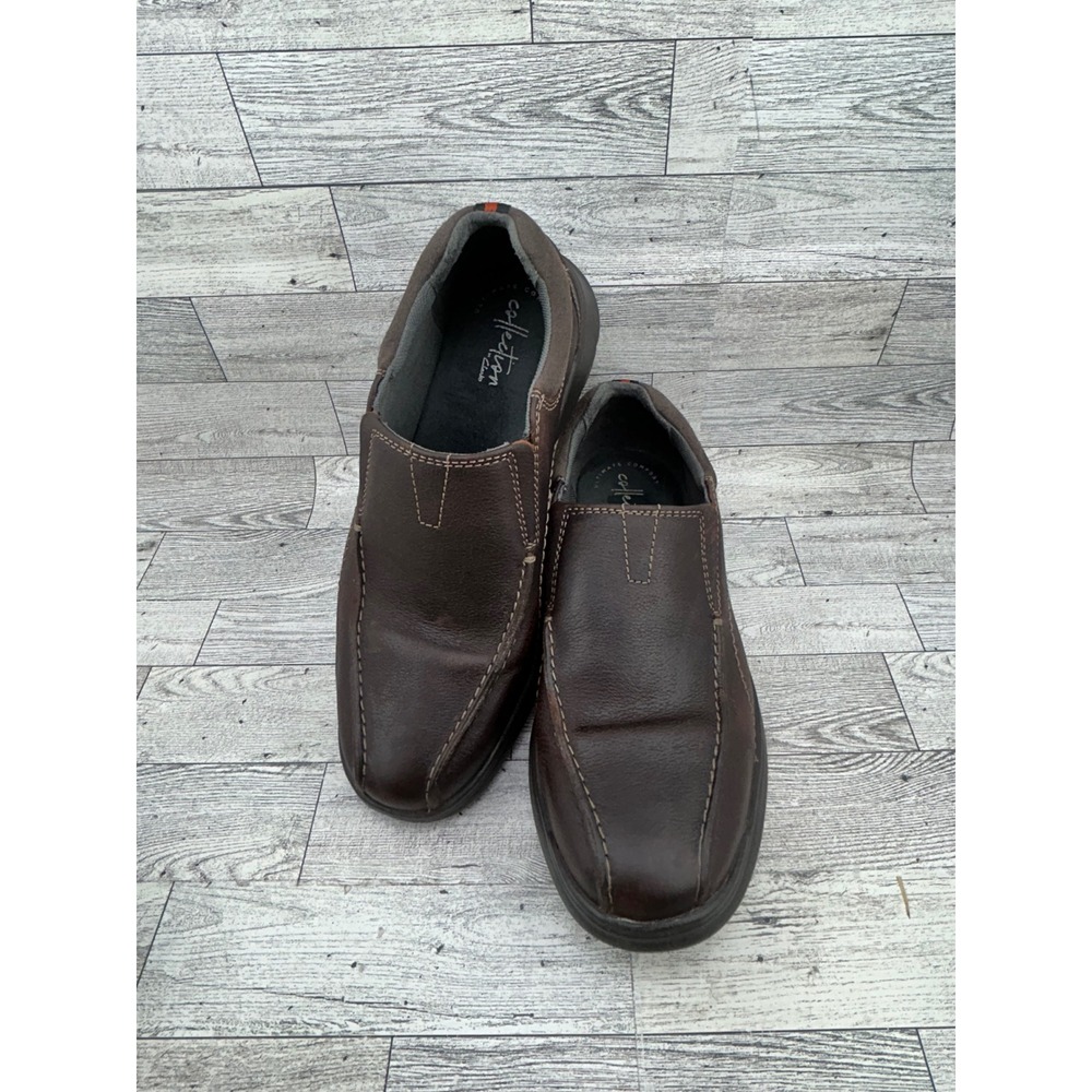 Clarks Collection Men Size 8M Dark Brown Leather Slip On Loafers 261196147070